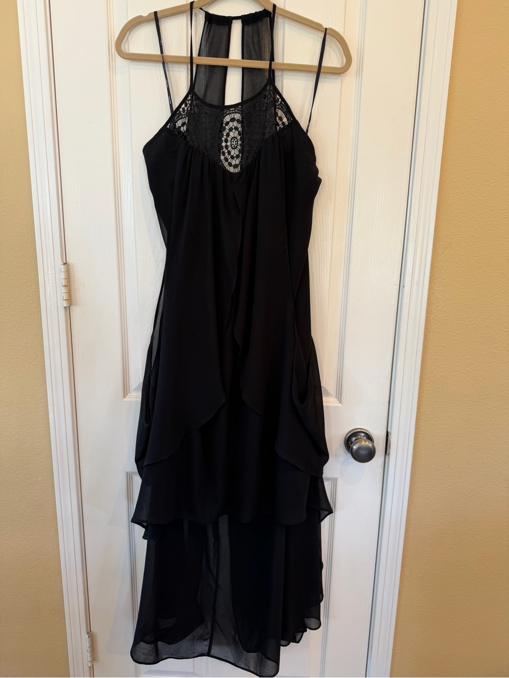City Chic Black Lace Yoke High-Low Dress